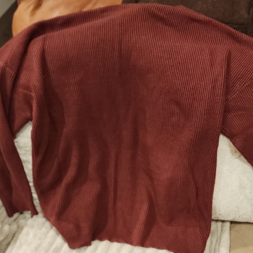 Rust V-Neck Ribbed Sweater - Picture 3 of 4